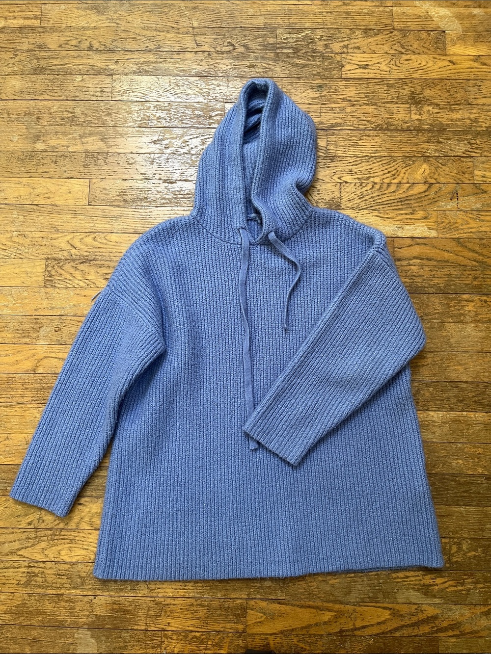 Women's Blue Hooded Knit Sweater Pullover